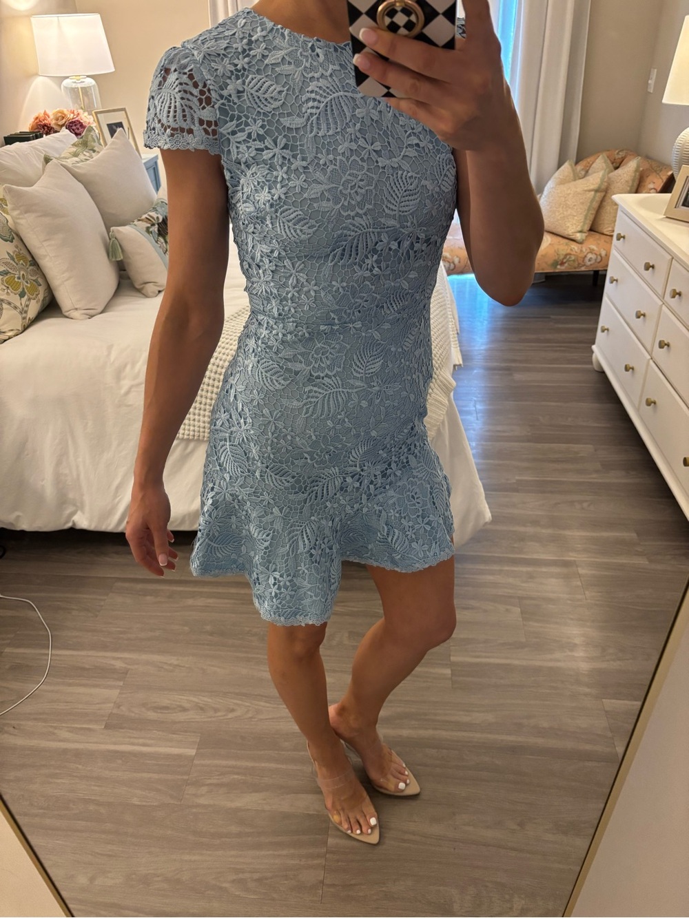 alice + olivia Light Icy Blue Lace Cap Sleeve Flounce Dress NWT 💙 - Picture 2 of 6
